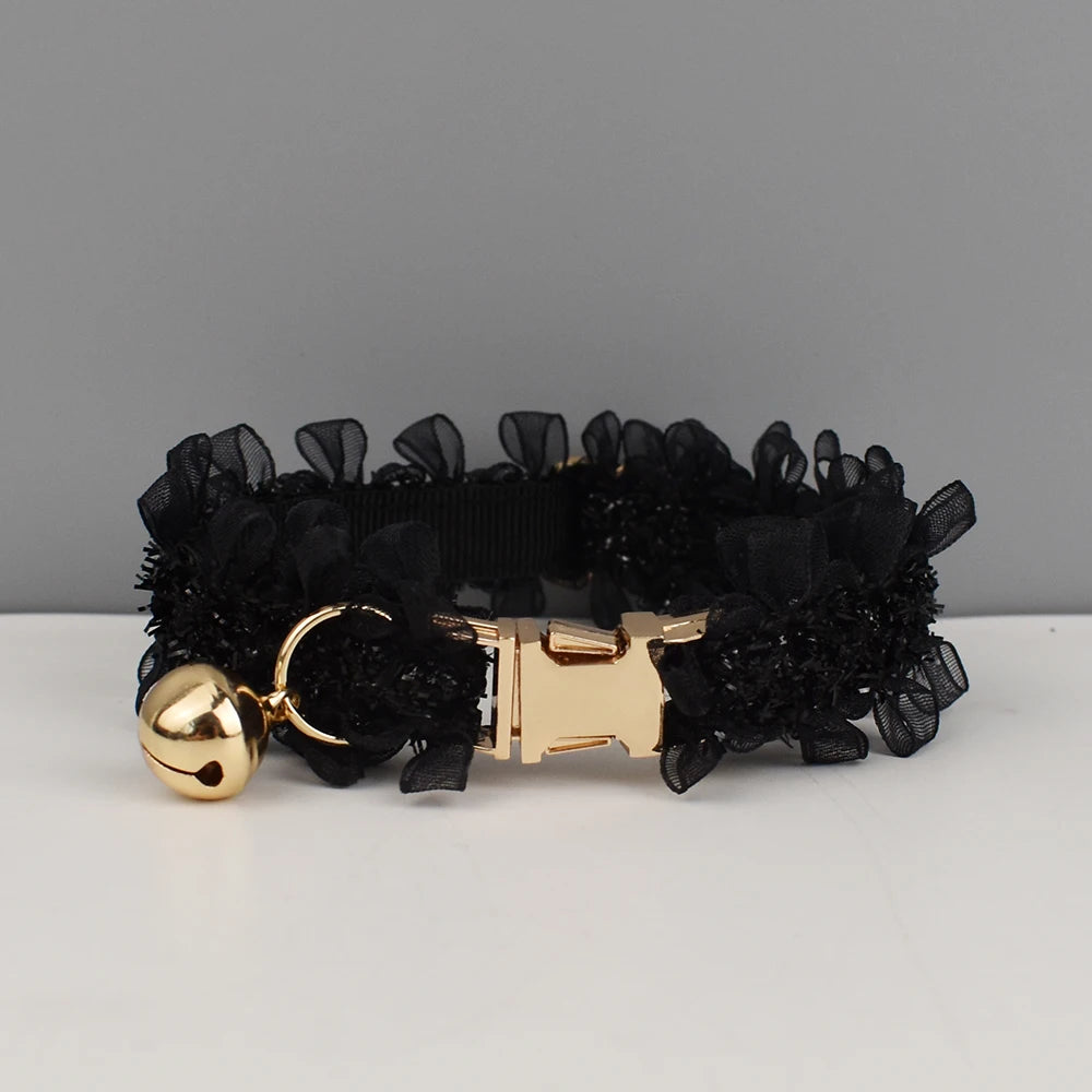 Lace Cat Collar Adjustable Safety Personalized pet collar Customized Name Soft With Bell Pet Collar for Cats and Small Dogs