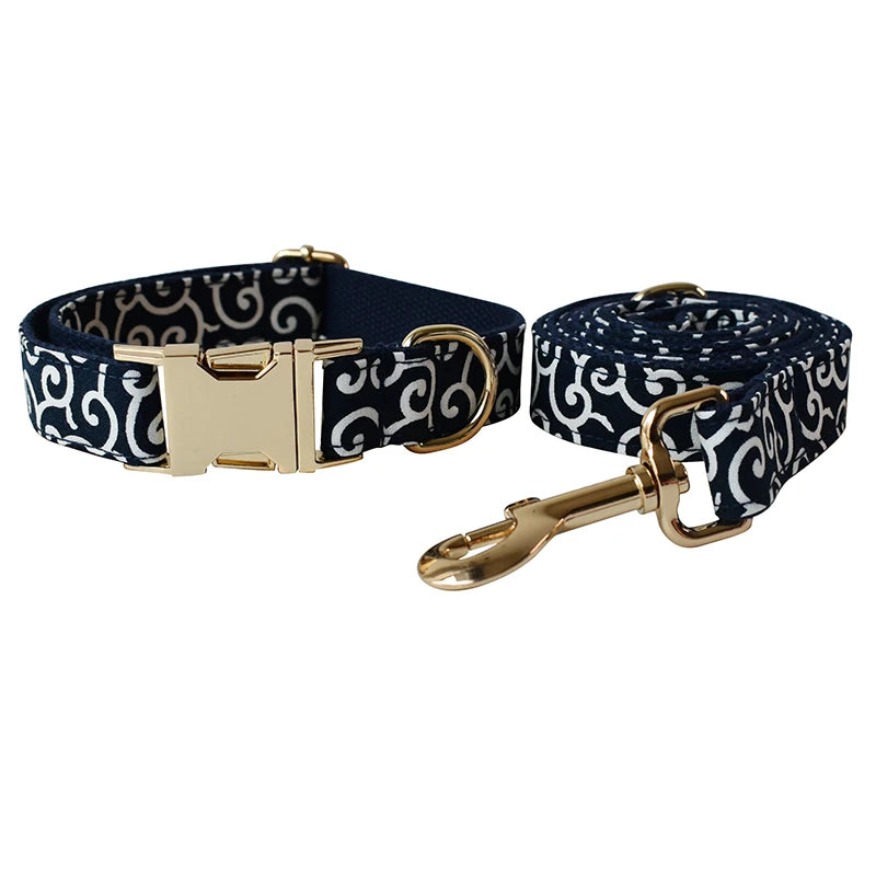 Collier & Laisse à motif Noir personnalisable – Maison Canovia