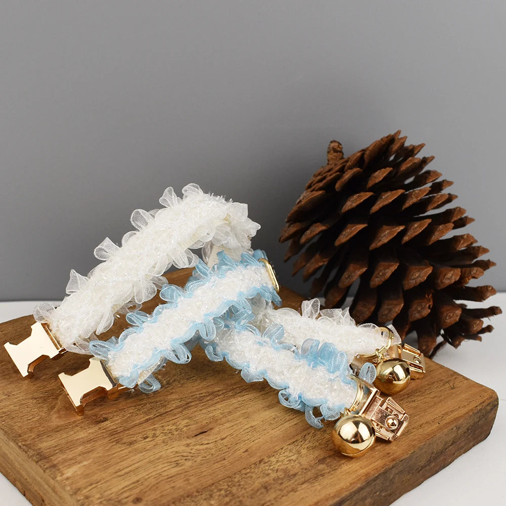 Lace Cat Collar Adjustable Safety Personalized pet collar Customized Name Soft With Bell Pet Collar for Cats and Small Dogs