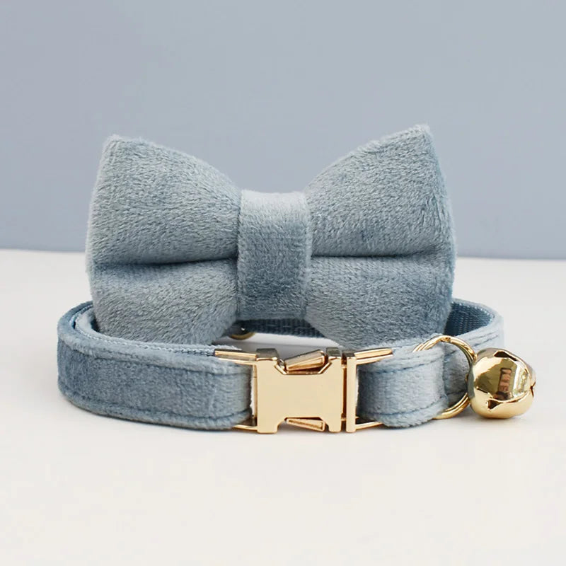 Cute Bowknot Cat Collar Personalized Cat Collar with Bell Engraving ID Tag Nameplate Kitten Collars Necklace