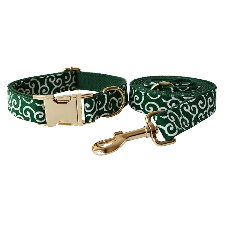 Collier & Laisse à Motif Vert personnalisable – Maison Canovia