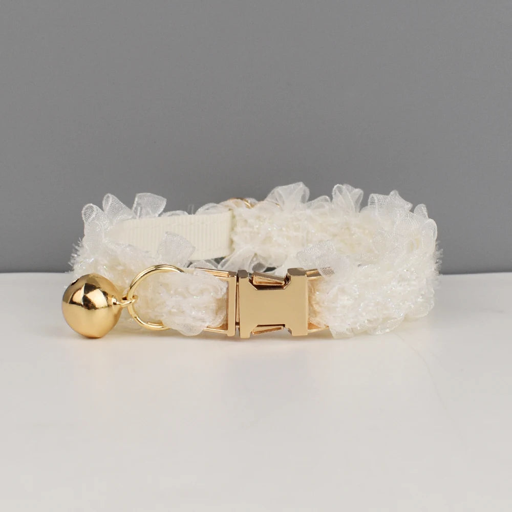 Lace Cat Collar Adjustable Safety Personalized pet collar Customized Name Soft With Bell Pet Collar for Cats and Small Dogs